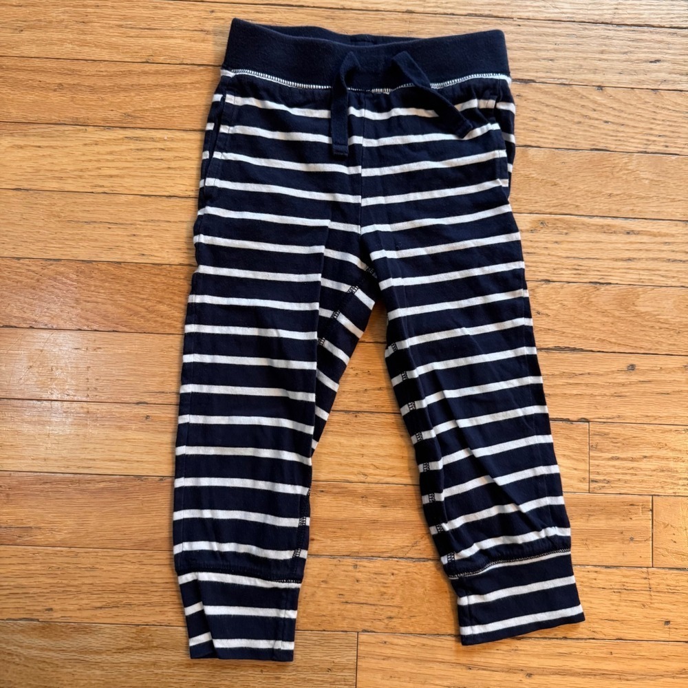 Gap Toddler Boys Navy Blue White Striped Jogger Pants 3T Playtime Favorites - Picture 2 of 6